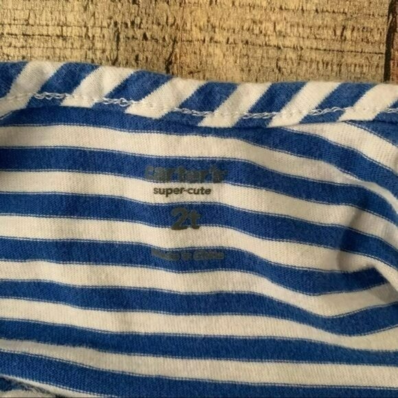 Carter’s little girls blue and white striped tank top with lime green flower -2T - Picture 4 of 6